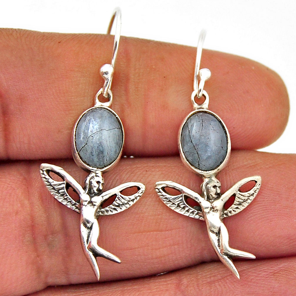 6.48cts natural blue labradorite 925 silver angel wings fairy earrings n28984