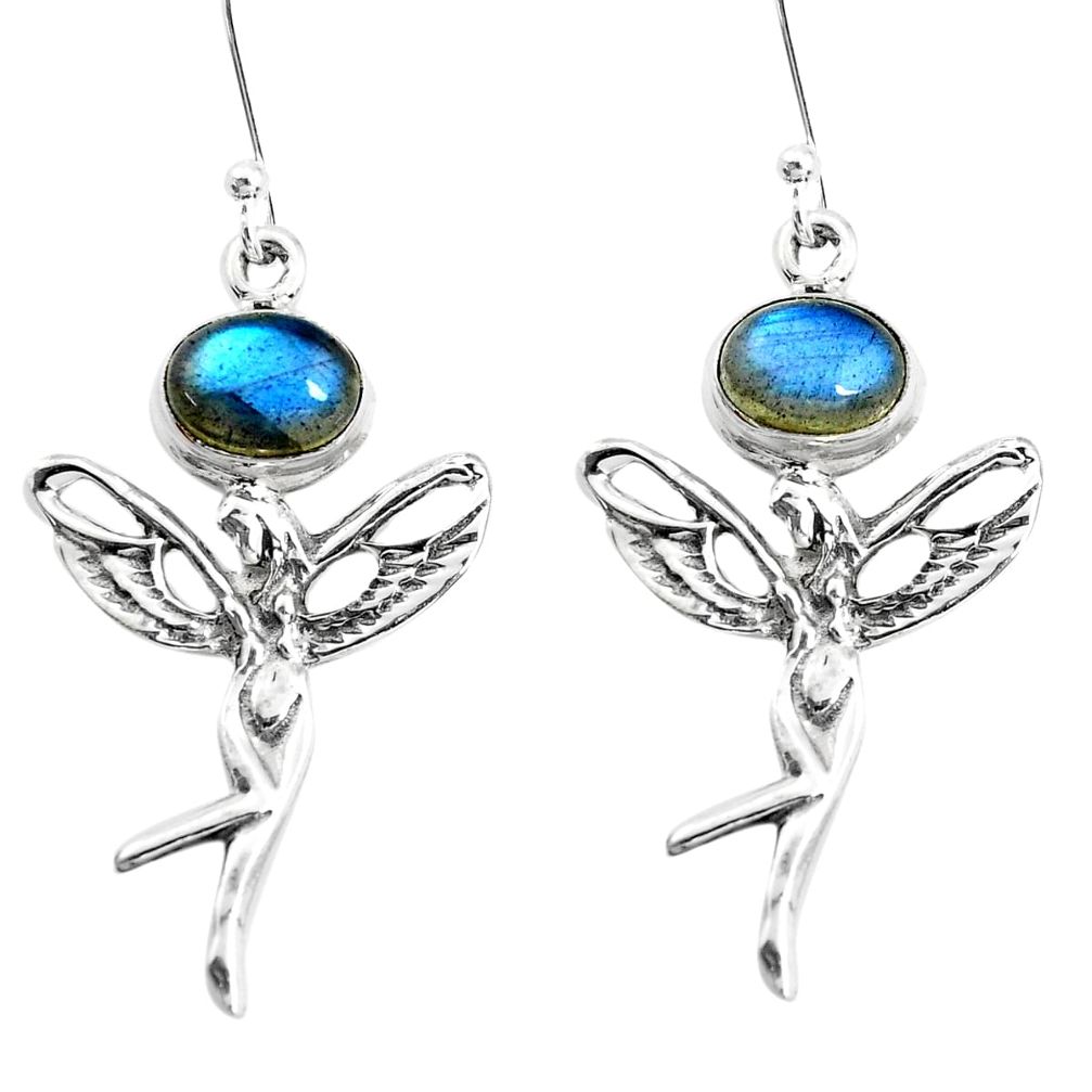 4.52cts natural blue labradorite 925 silver angel wings fairy earrings p38485