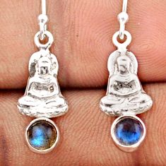 1.24cts natural blue labradorite 925 silver buddha charm earrings jewelry t82799