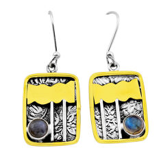 1.82cts natural blue labradorite 925 silver gold dangle earrings jewelry n51011