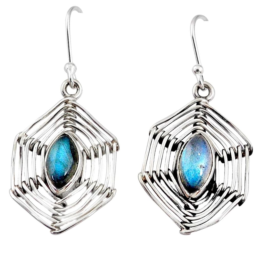 5.31cts natural blue labradorite 925 silver spider web earrings jewelry r67878