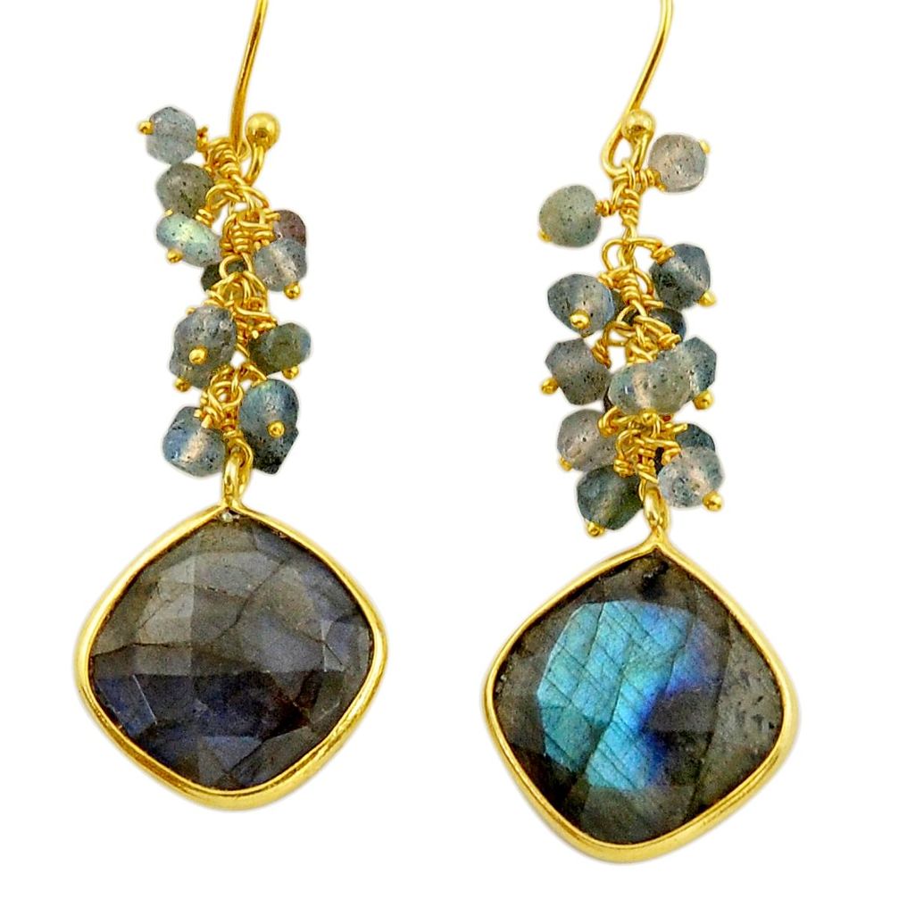 21.53cts natural blue labradorite 925 sterling silver 14k gold earrings r31560