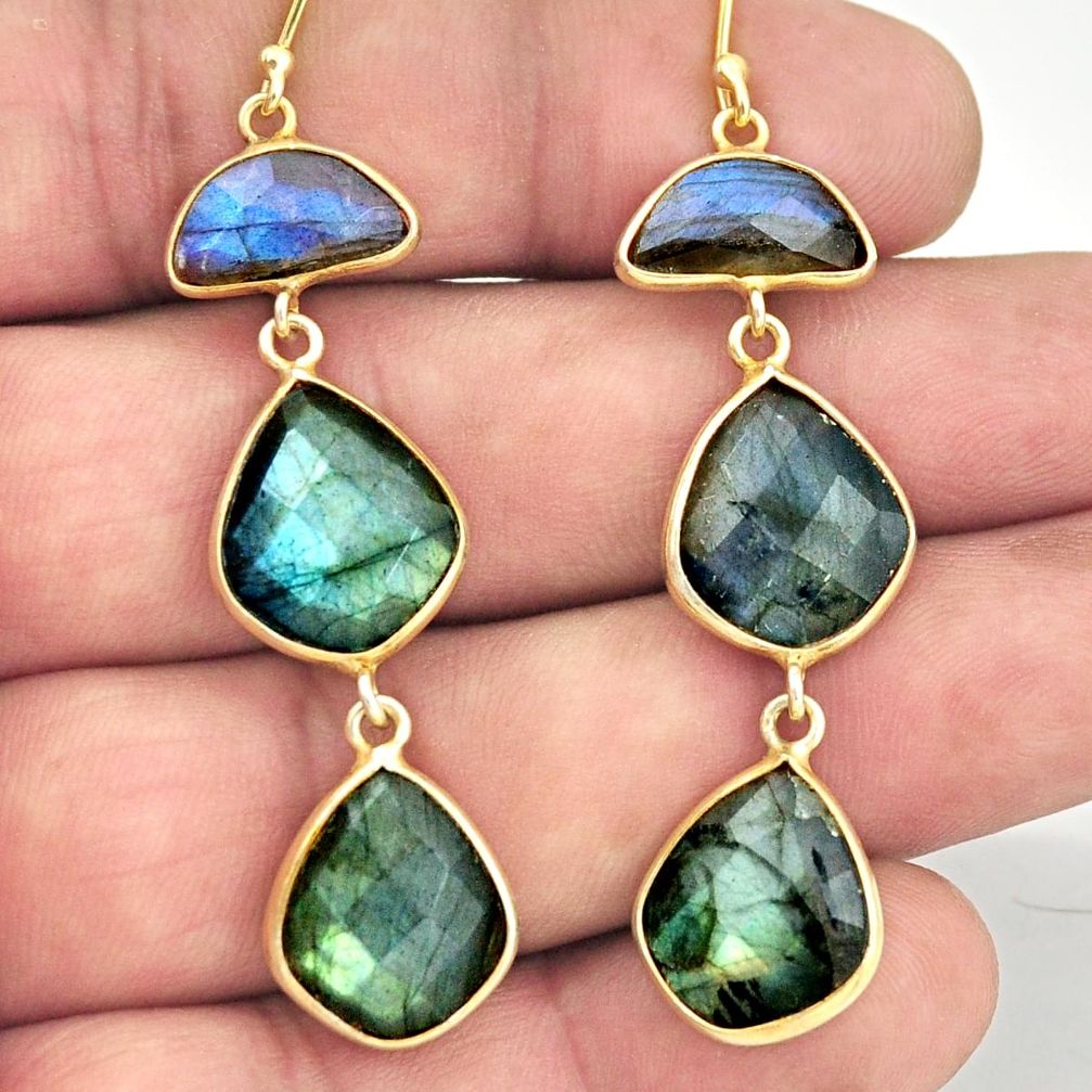 25.83cts natural blue labradorite 925 sterling silver 14k gold earrings r38539