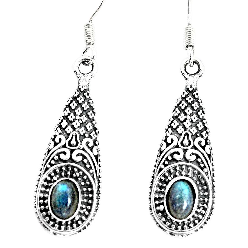 3.51cts natural blue labradorite 925 sterling silver dangle earrings p34390