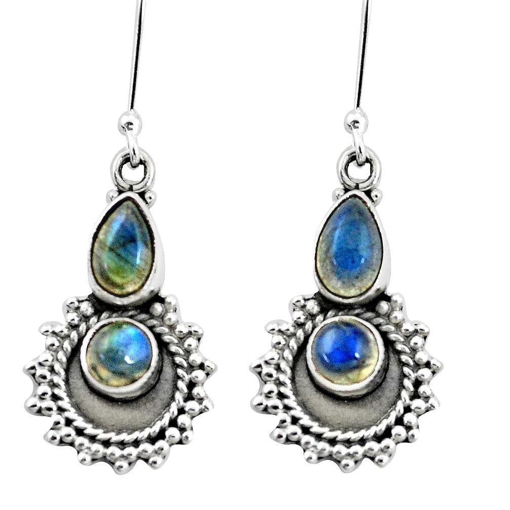 6.26cts natural blue labradorite 925 sterling silver dangle earrings p5819