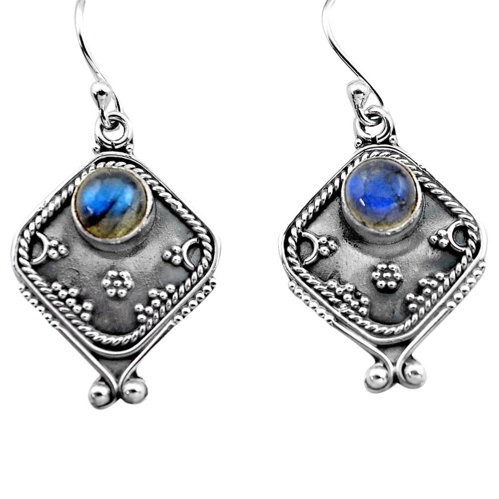 2.89cts natural blue labradorite 925 sterling silver dangle earrings p81338