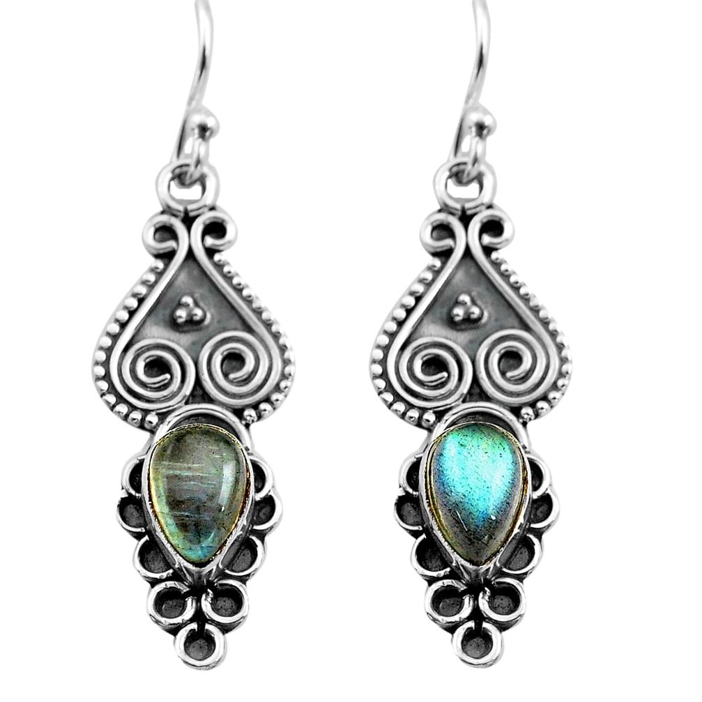 3.13cts natural blue labradorite 925 sterling silver dangle earrings p81345