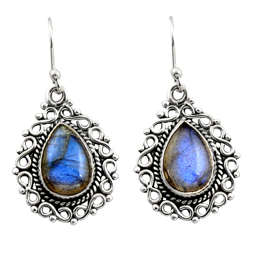 7.89cts natural blue labradorite 925 sterling silver dangle earrings r21711