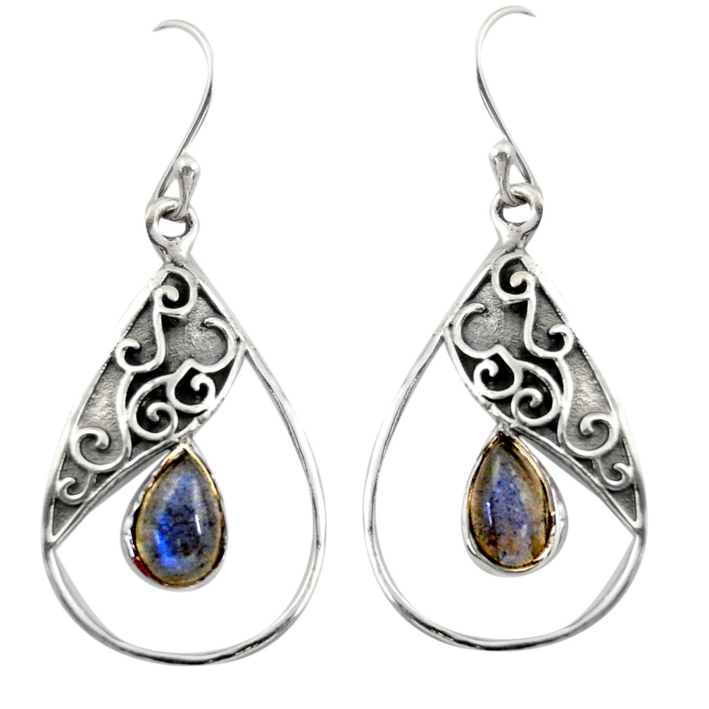 4.43cts natural blue labradorite 925 sterling silver dangle earrings r38113
