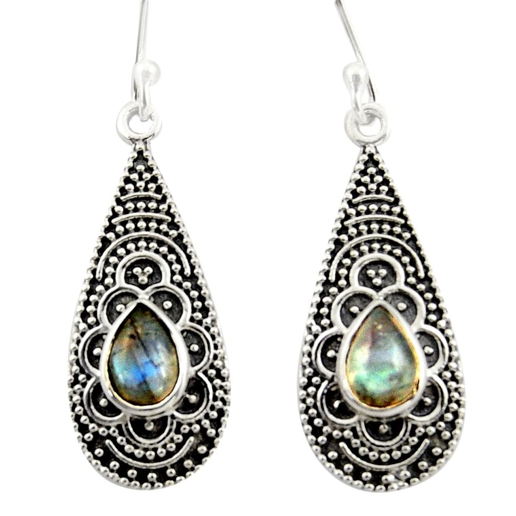 3.86cts natural blue labradorite 925 sterling silver dangle earrings r42070