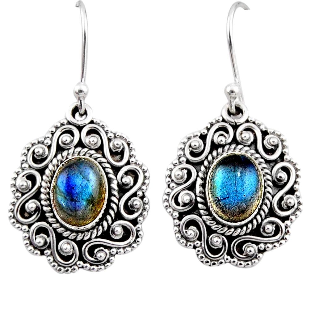 4.21cts natural blue labradorite 925 sterling silver dangle earrings r54129