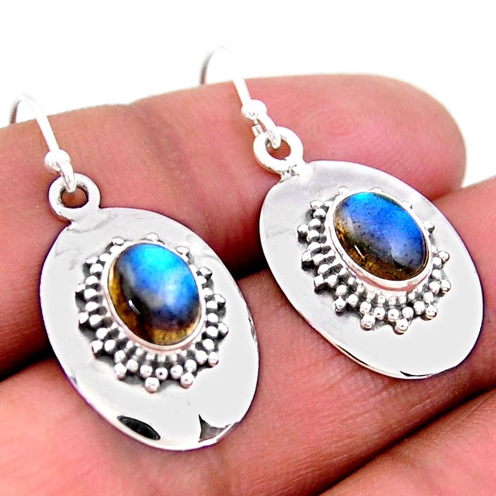 4.22cts natural blue labradorite 925 sterling silver dangle earrings r54150