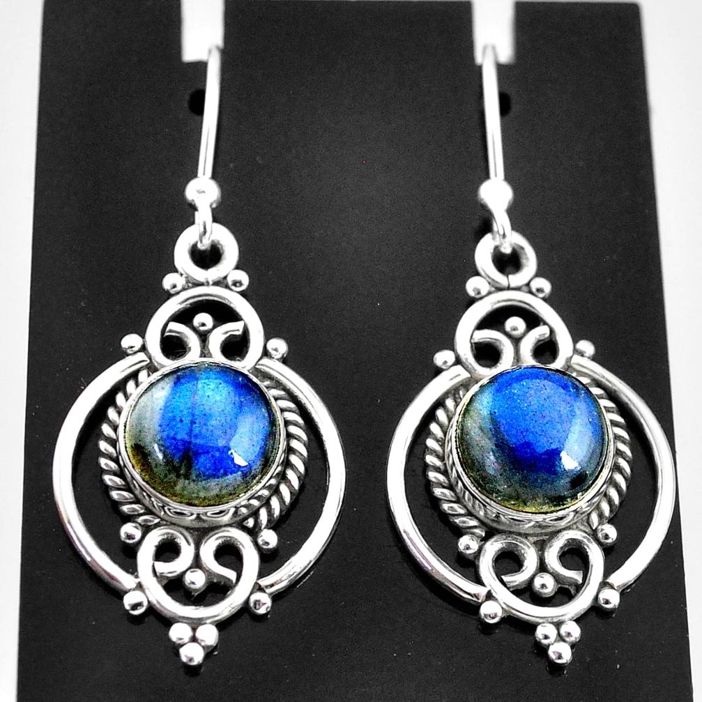 6.74cts natural blue labradorite 925 sterling silver dangle earrings t4056