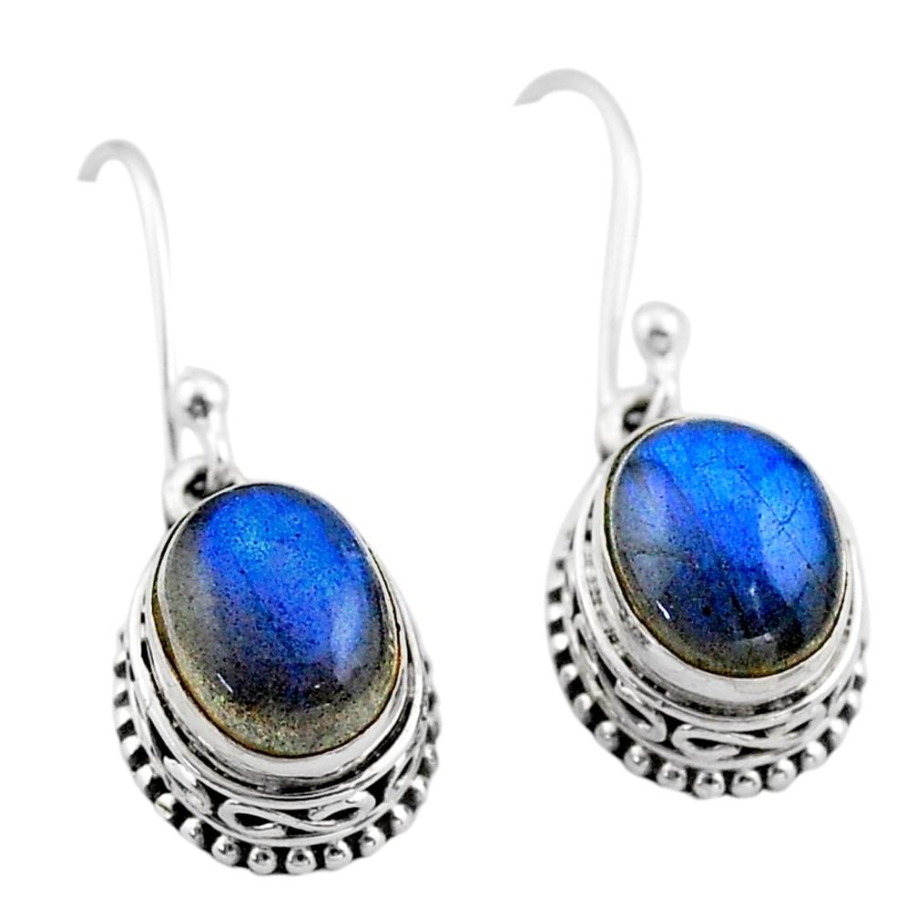 6.08cts natural blue labradorite 925 sterling silver dangle earrings t46835
