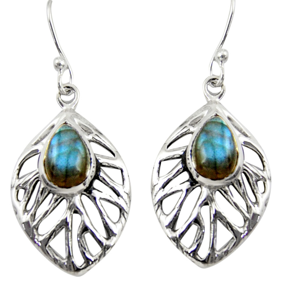 4.73cts natural blue labradorite 925 sterling silver dangle leaf earrings r39196