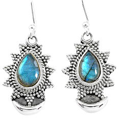 Clearance Sale- 5.06cts natural blue labradorite 925 sterling silver dangle moon earrings r89157