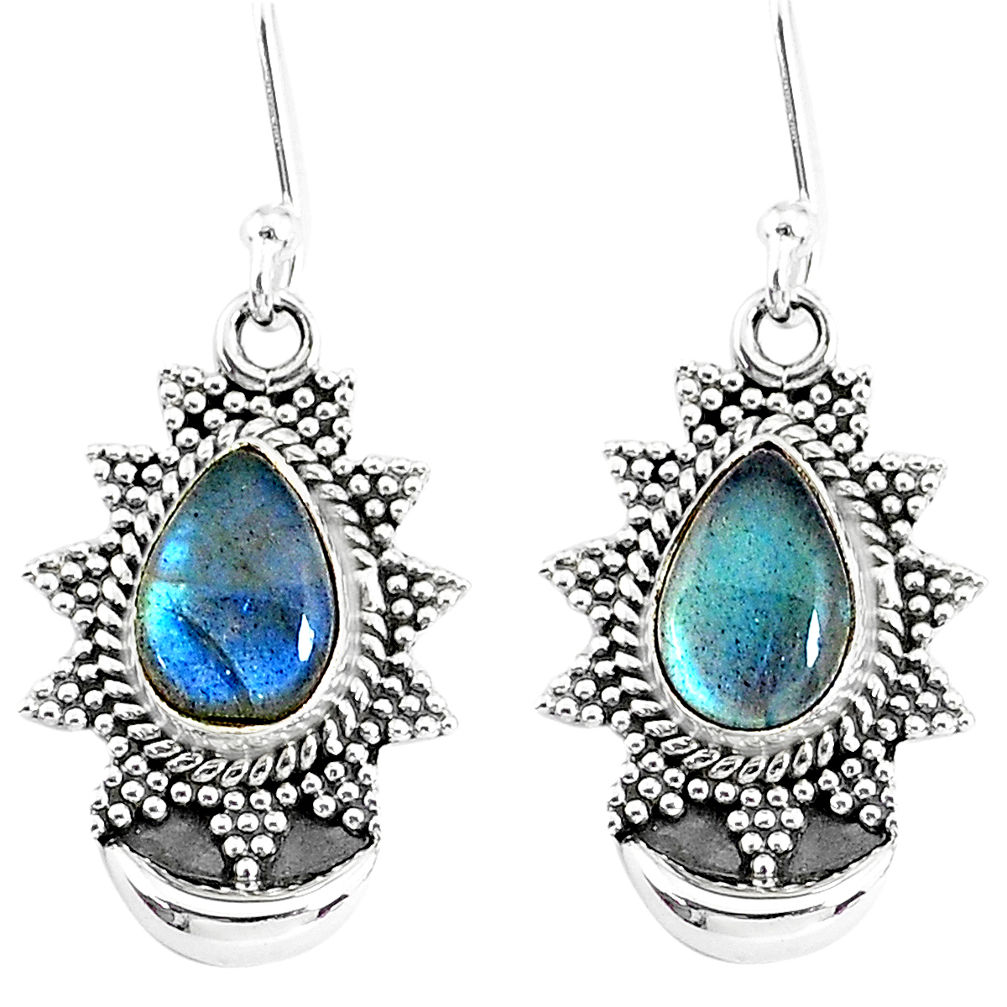 5.33cts natural blue labradorite 925 sterling silver dangle moon earrings r89175