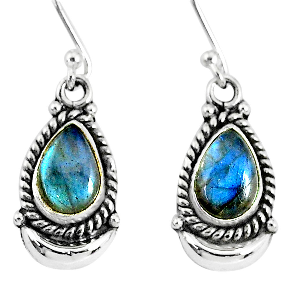 5.03cts natural blue labradorite 925 sterling silver dangle moon earrings r89220