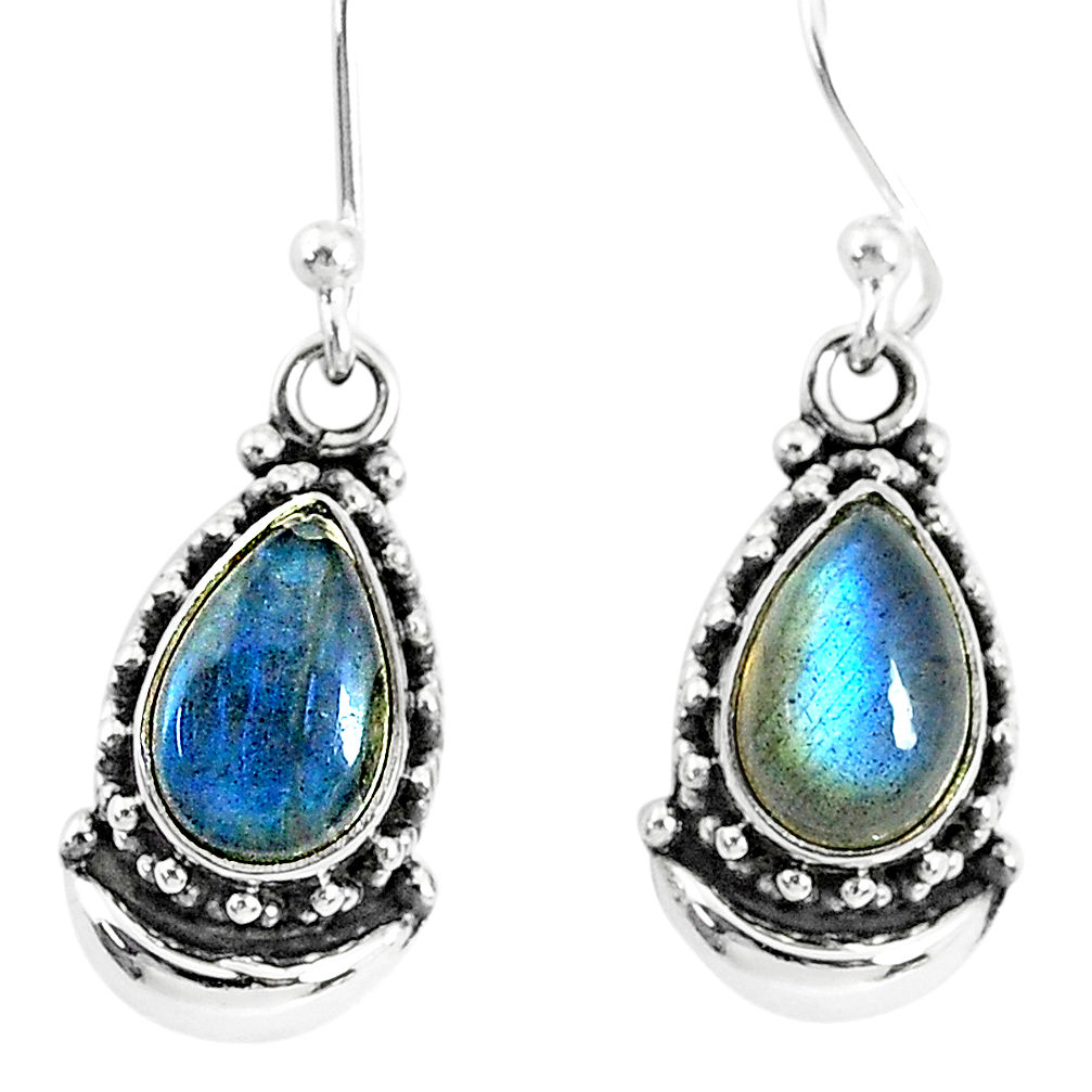 5.30cts natural blue labradorite 925 sterling silver dangle moon earrings r89235