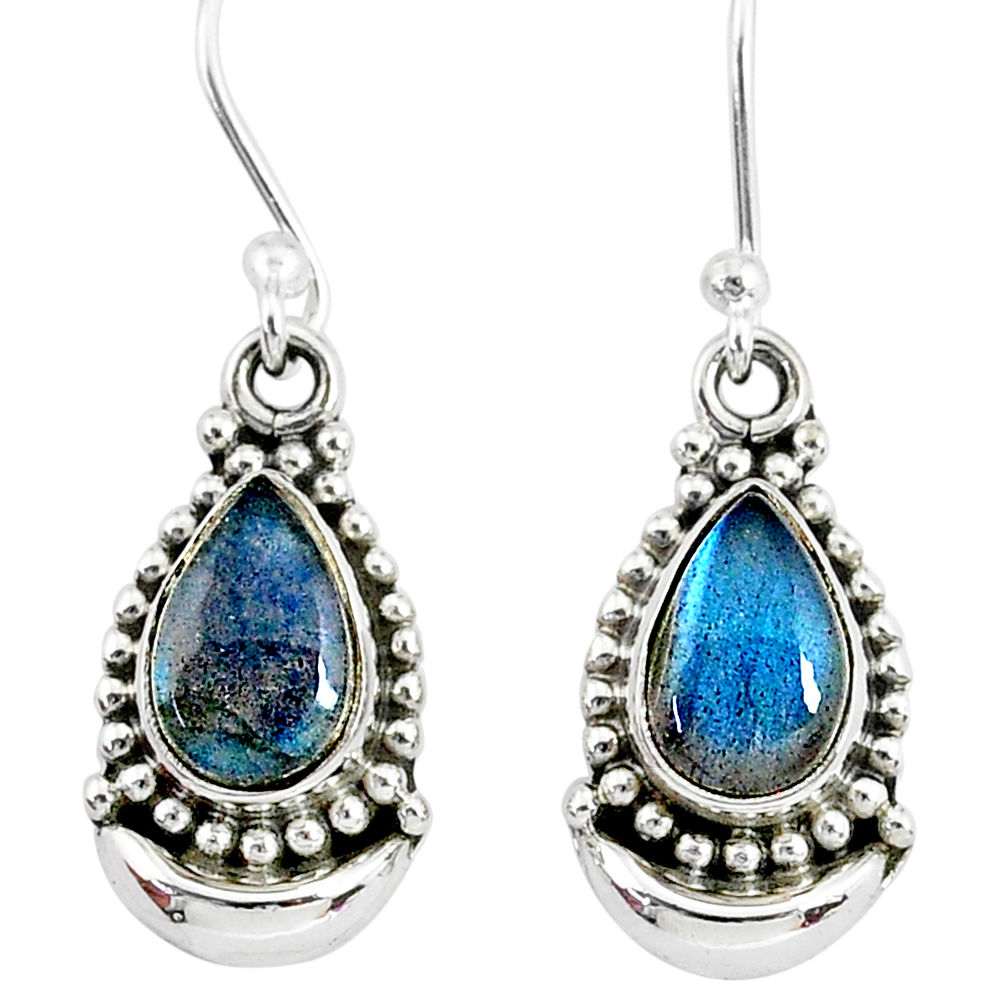 5.02cts natural blue labradorite 925 sterling silver dangle moon earrings r89354