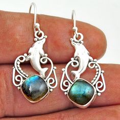 7.82cts natural blue labradorite 925 sterling silver dolphin earrings n21081