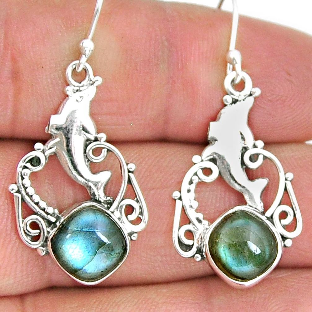 8.31cts natural blue labradorite 925 sterling silver dolphin earrings y8394