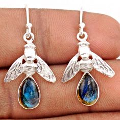 4.34cts natural blue labradorite 925 sterling silver honey bee earrings t82803