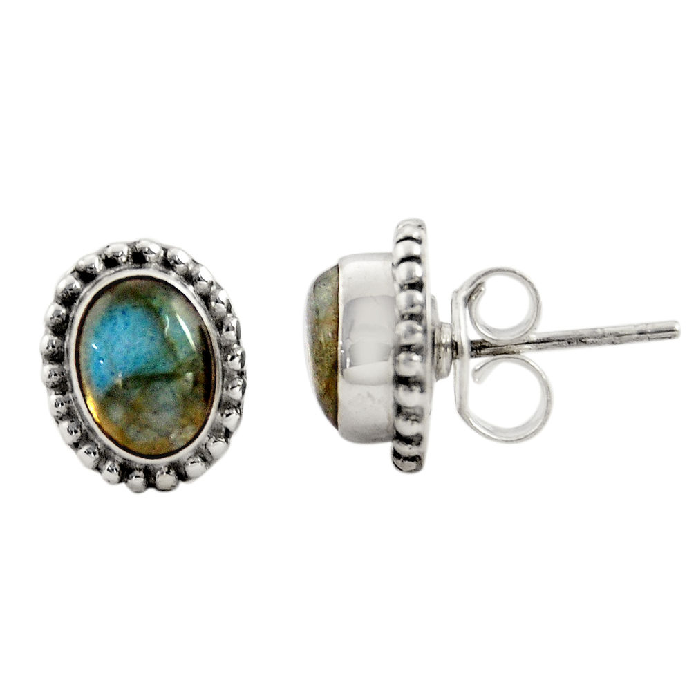3.21cts natural blue labradorite 925 sterling silver stud earrings r22835