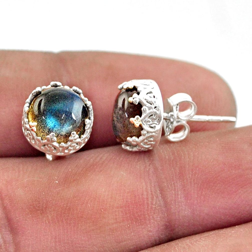 5.81cts natural blue labradorite 925 sterling silver stud earrings r38587