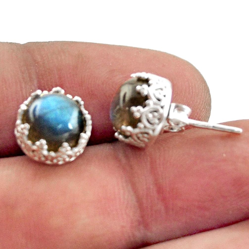 6.52cts natural blue labradorite 925 sterling silver stud earrings r38593