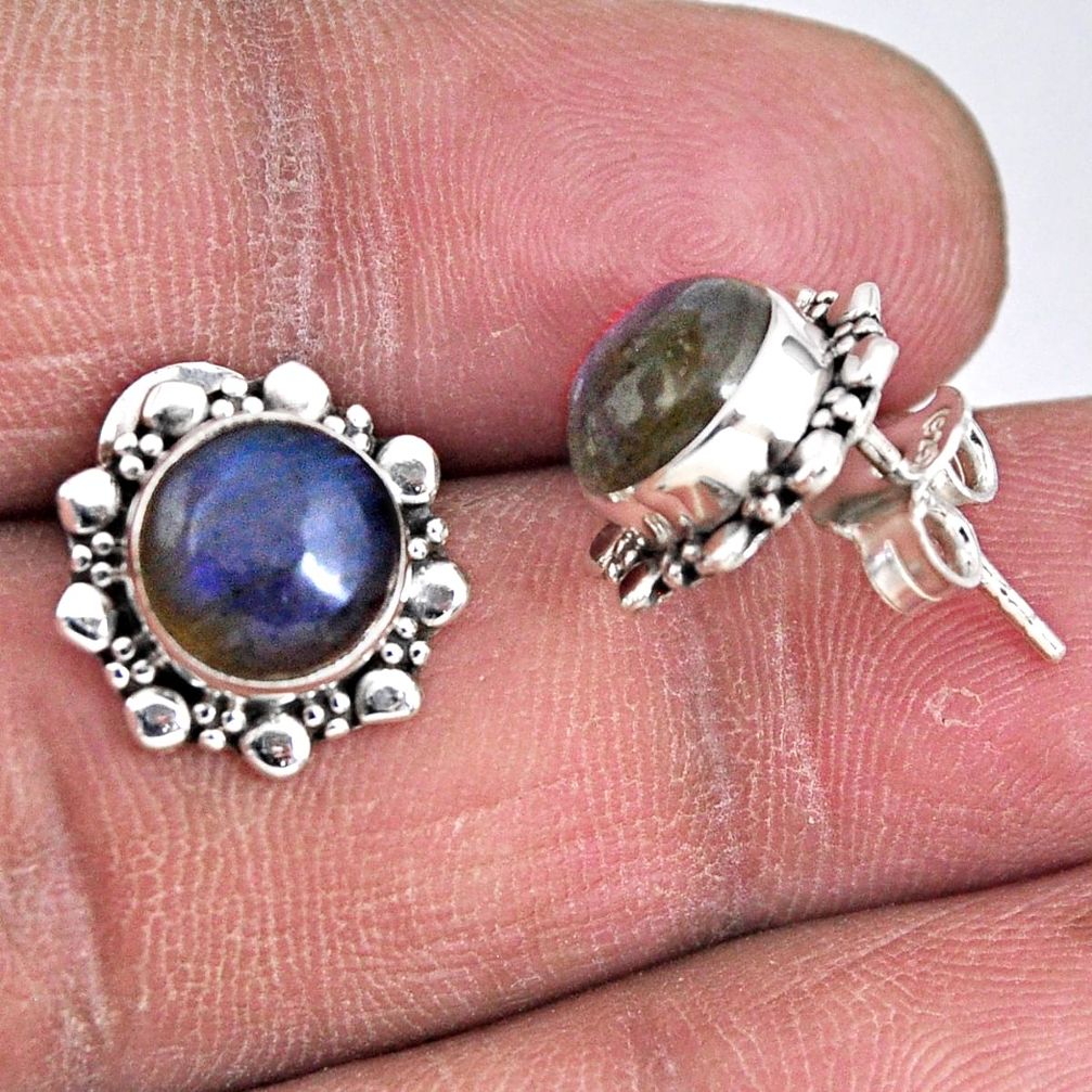 5.87cts natural blue labradorite 925 sterling silver stud earrings r55138