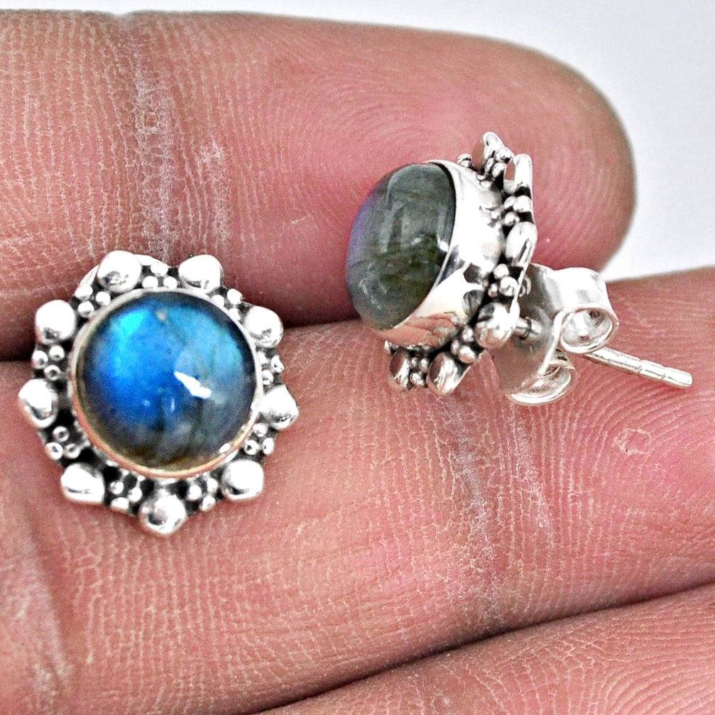 5.54cts natural blue labradorite 925 sterling silver stud earrings r55152