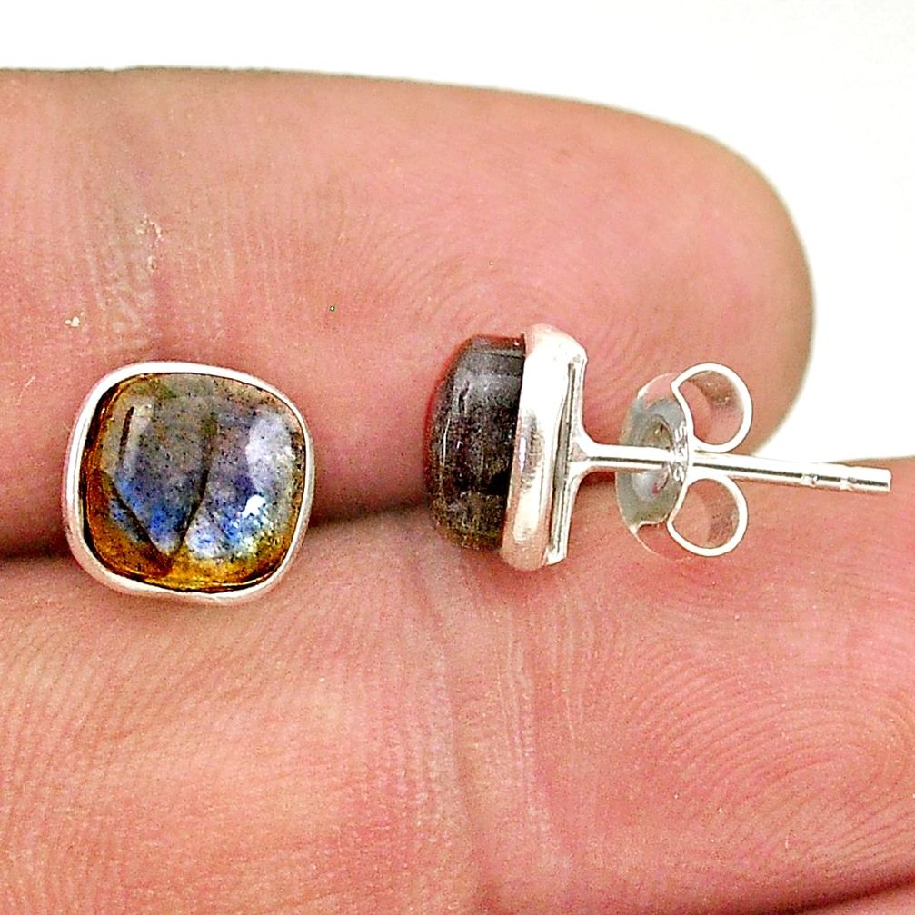 3.86cts natural blue labradorite 925 sterling silver stud earrings t70497