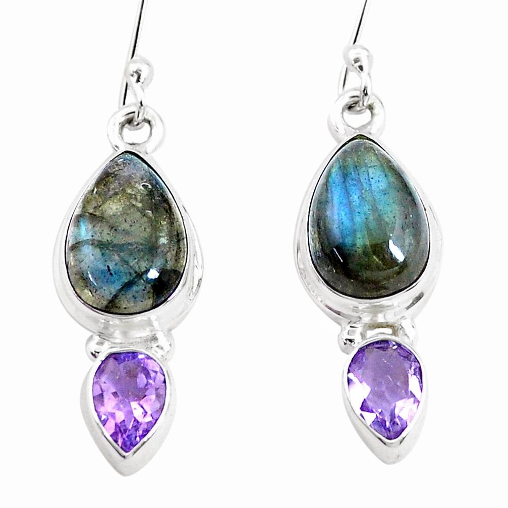  blue labradorite amethyst 925 silver dangle earrings p26862