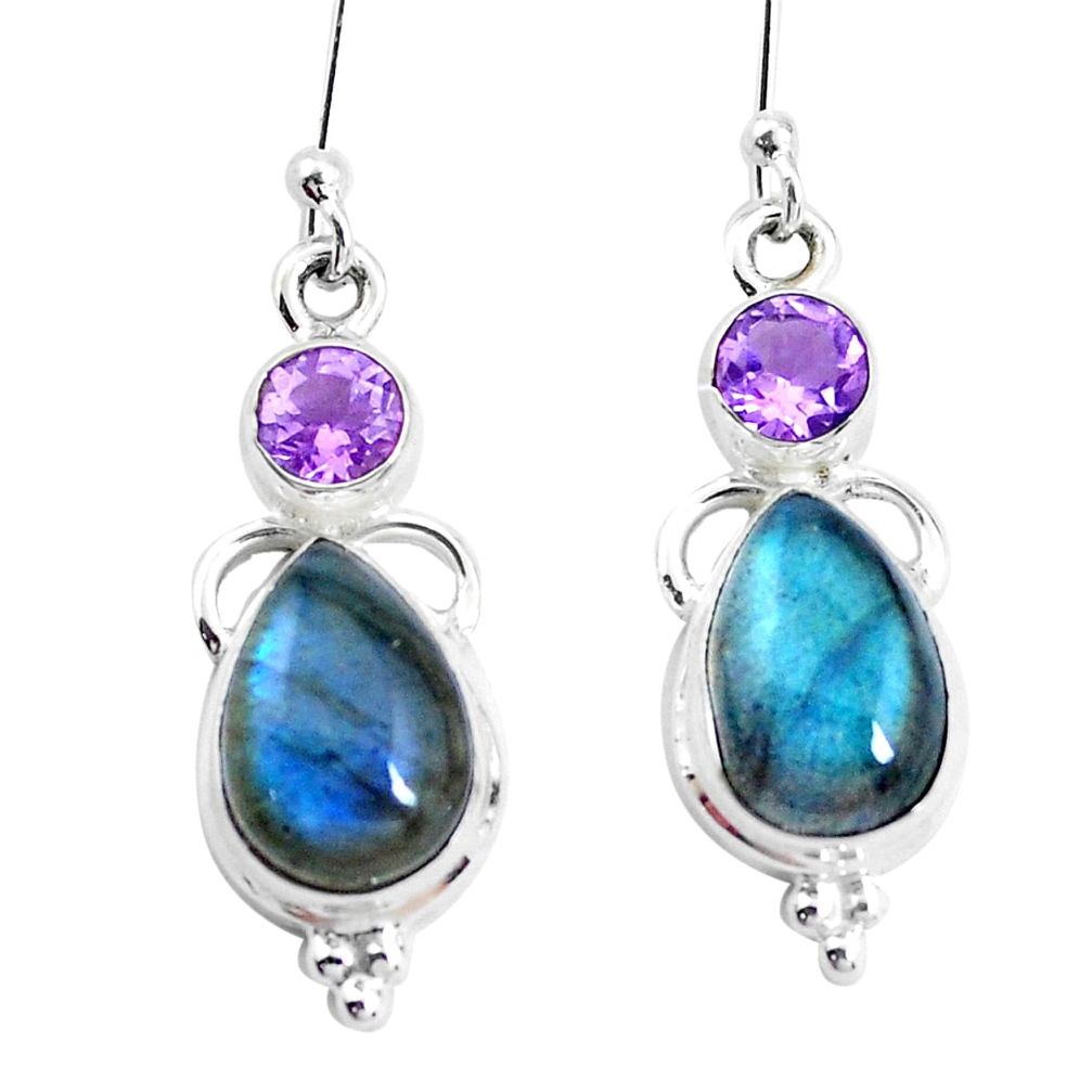 11.19cts natural blue labradorite amethyst 925 silver dangle earrings p26873