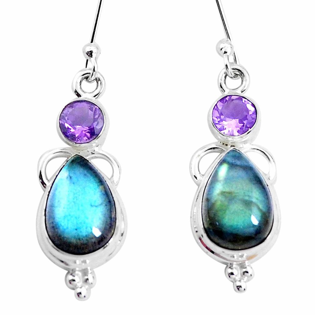  blue labradorite amethyst 925 silver dangle earrings p26876