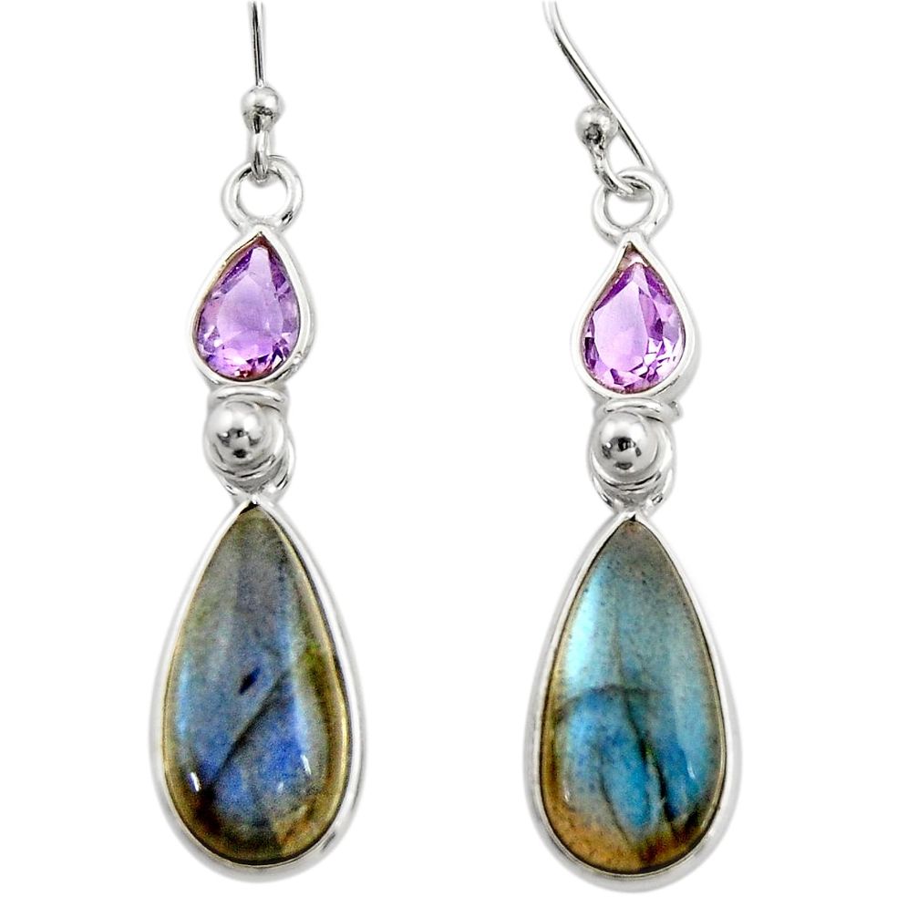 10.89cts natural blue labradorite amethyst 925 silver dangle earrings r21678