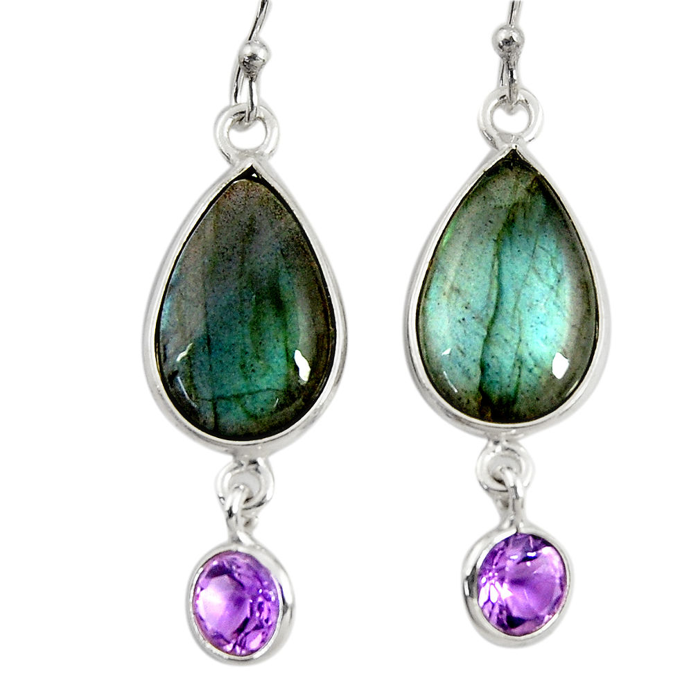 13.13cts natural blue labradorite amethyst 925 silver dangle earrings r29178