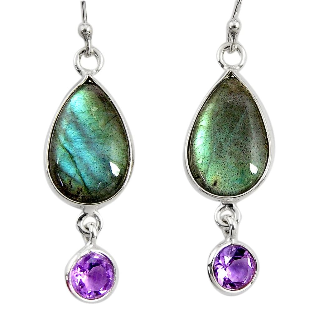 13.13cts natural blue labradorite amethyst 925 silver dangle earrings r29214