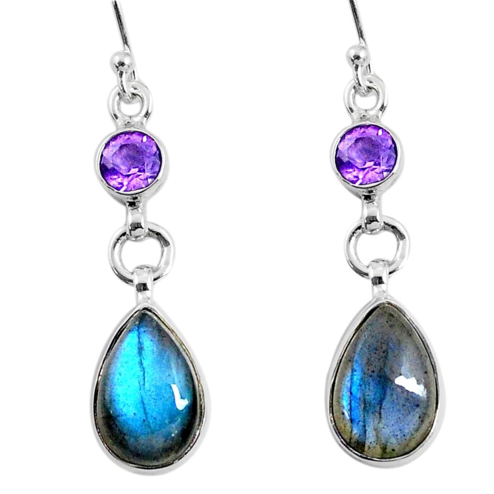 10.32cts natural blue labradorite amethyst 925 silver dangle earrings r66470