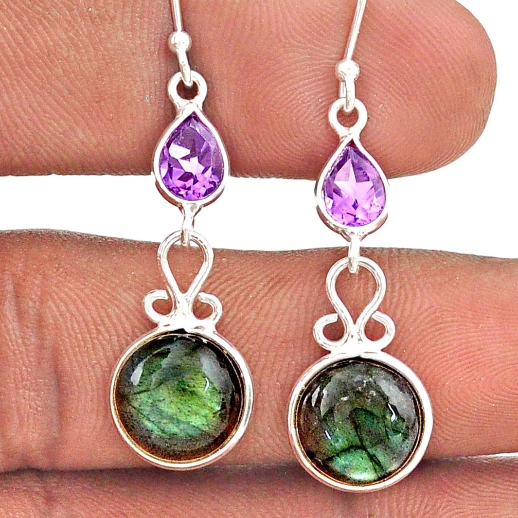 10.14cts natural blue labradorite amethyst 925 silver dangle earrings t84622