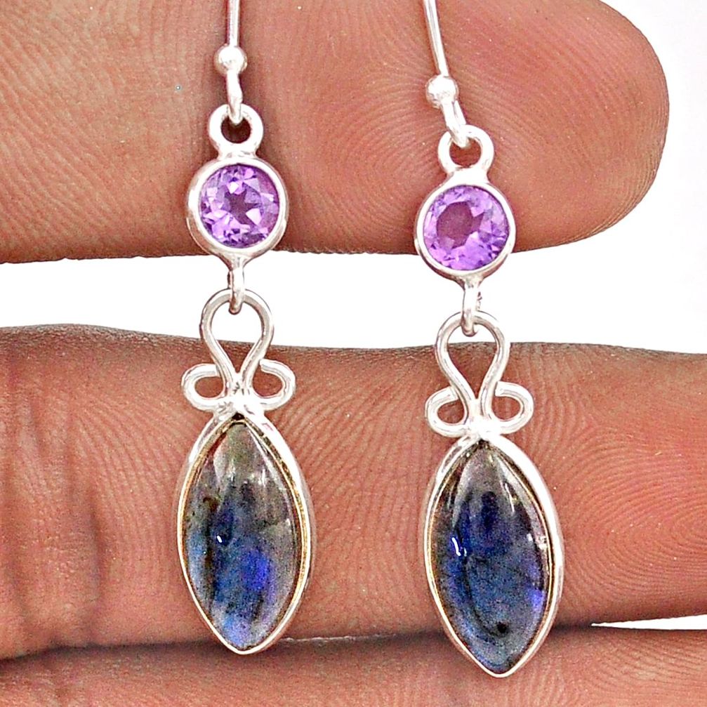 9.13cts natural blue labradorite amethyst 925 silver dangle earrings t84623