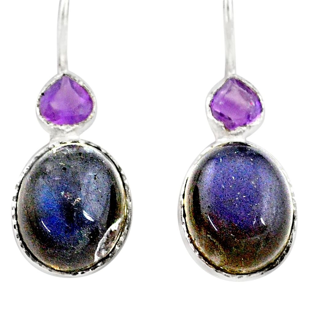 11.20cts natural blue labradorite amethyst 925 sterling silver earrings t7653