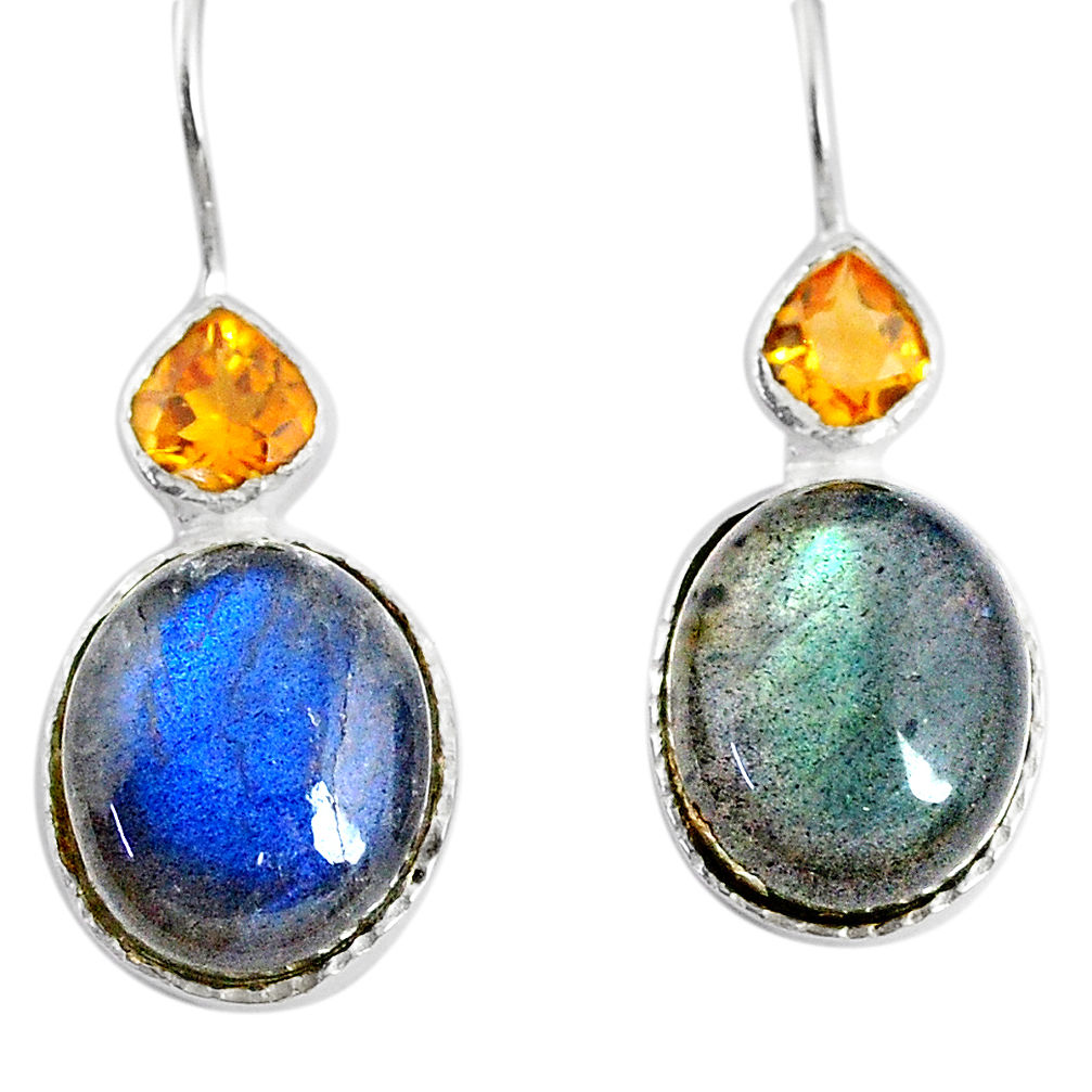 11.23cts natural blue labradorite citrine 925 silver dangle earrings r71345