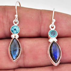 9.25cts natural blue labradorite marquise topaz silver dangle earrings y75556