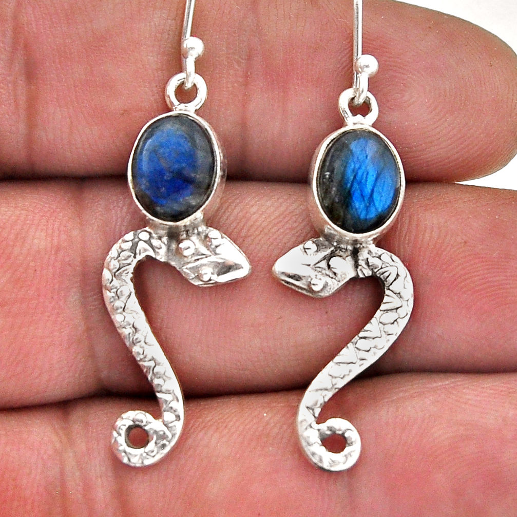 4.68cts natural blue labradorite oval 925 sterling silver snake earrings n46630