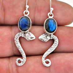 4.68cts natural blue labradorite oval 925 sterling silver snake earrings n46630