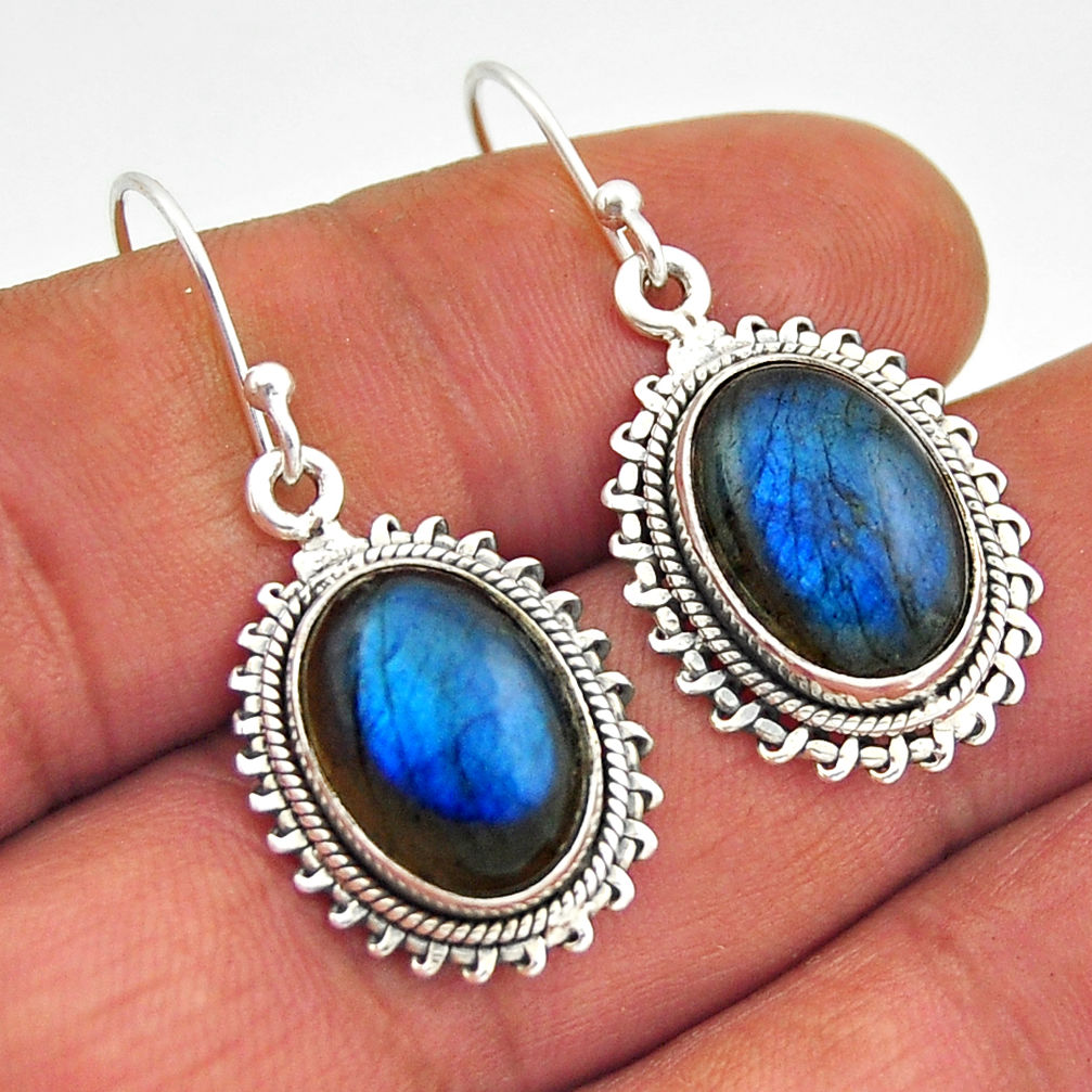 12.29cts natural blue labradorite oval sterling silver dangle earrings n18780