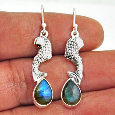 5.84cts natural blue labradorite pear 925 sterling silver fish earrings n21084
