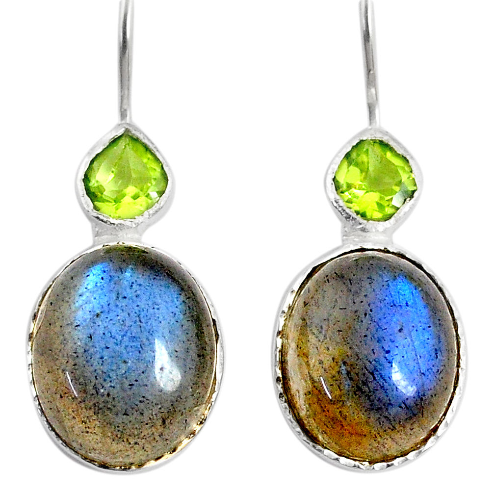 10.65cts natural blue labradorite peridot 925 silver dangle earrings r71343